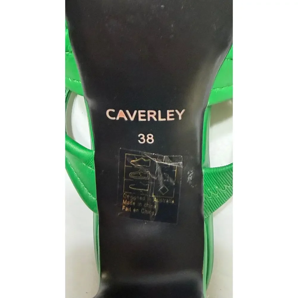 Caverley Katie Mule Heels Bright Green Leather size 38 US size 7-7.5